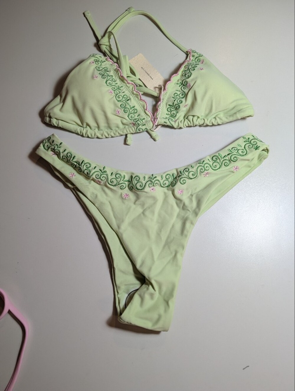 Seamoly Woman's XS Light Green Embroidered Bikini And Burgandy/Pink Bikini NWT